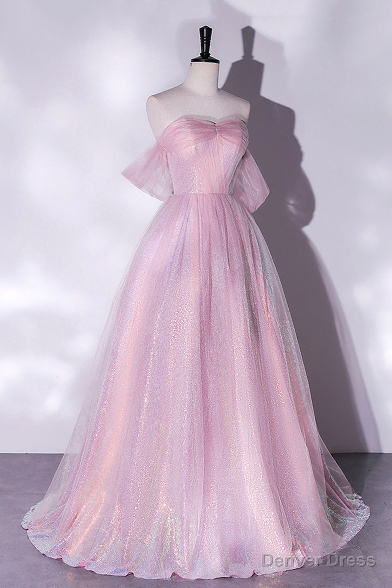 Pink Tulle Sequins Long Prom Dress, A-Line Formal Graduation Dress Main image