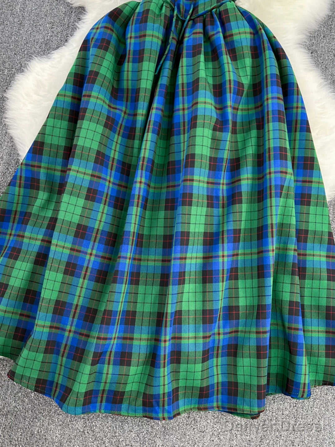 Lovely Green Plaid Halter Dress, A-Line Fashion Dress
