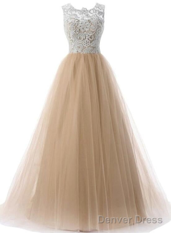 Lace And Tulle Elegant Prom Gown , Beautiful A Line Prom Dresses Main image