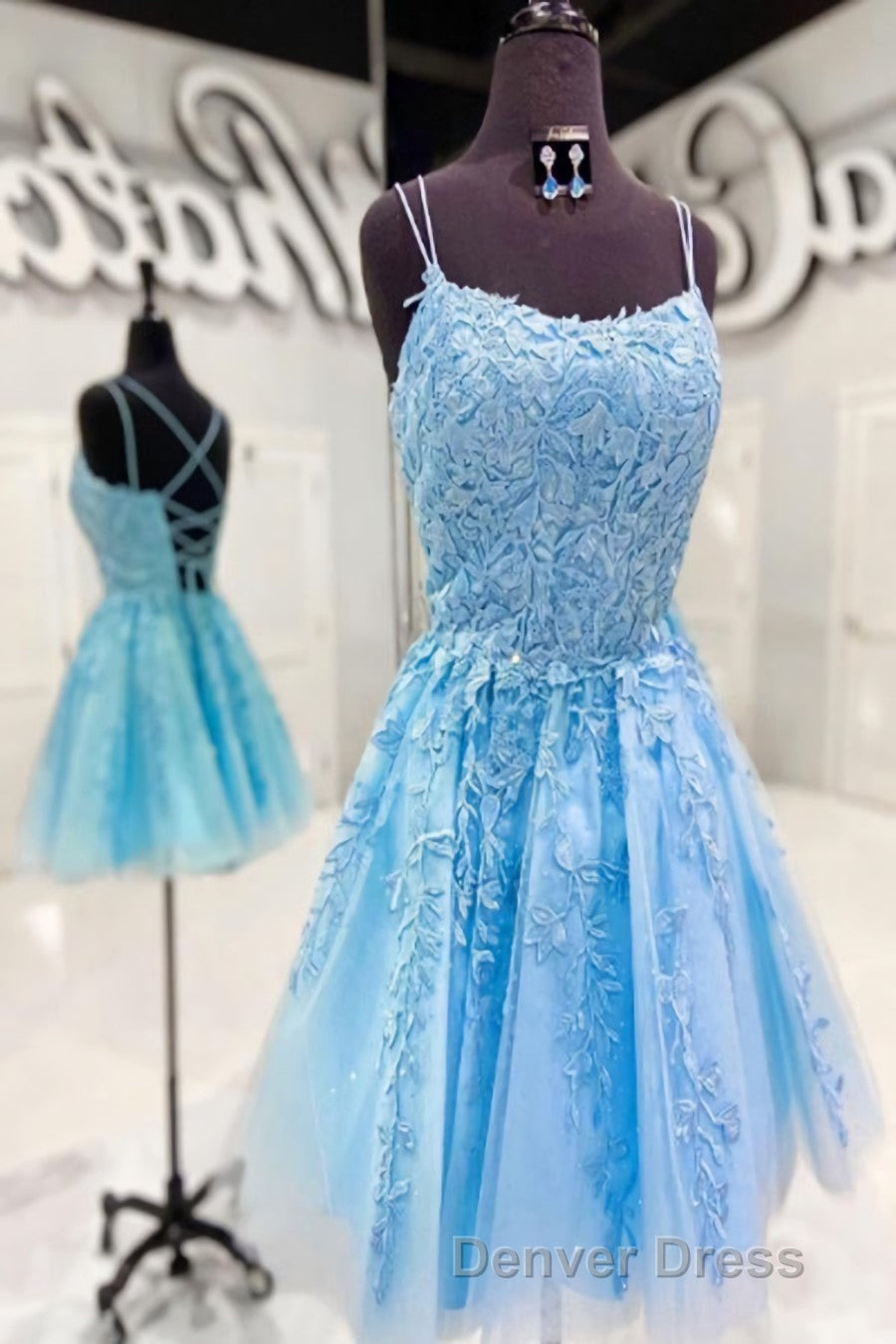 deep blue homecoming dresses Short Floral-Beaded Homecoming Dress with Sheer Corset Ivory Blue / 000 main image 0