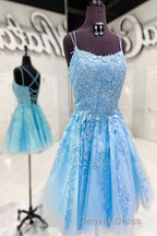Lace Applique A Line Homecoming Dress Short Prom Dress,Semi Prom Dresses