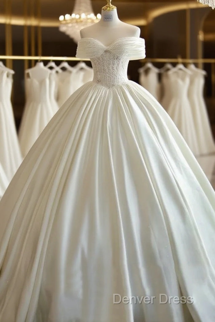 Lace Applique Satin Wedding Dresses Prom Dresses Illusion Bride Custom Main image