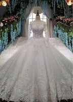 Lace Appliques & Beadings Tulle Bateau A-Line Wedding Dress