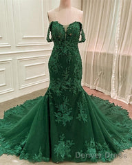 Lace Appliques Prom Dresses Mermaid Off Shoulder