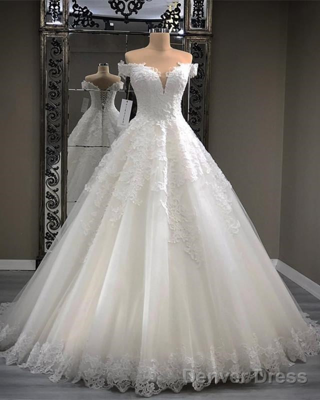 Lace Appliques Sweetheart Tulle Ball Gowns Wedding Dresses Off The Shoulder