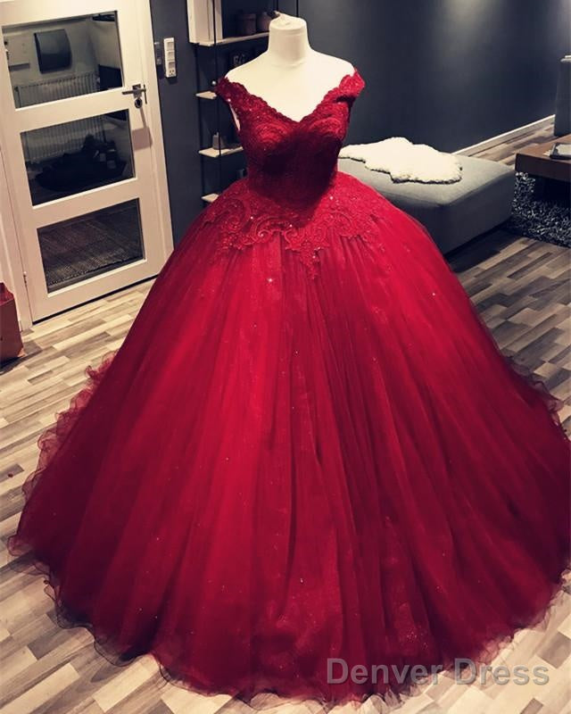 Lace Appliques V Neck Off The Shoulder Tulle Ball Gown Wedding Dresses Main image