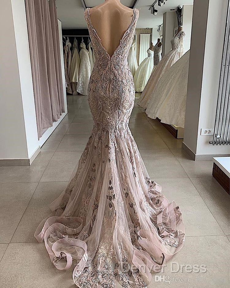 Lace Beaded Sexy African Dubai Evening Dresses Mermaid Backless Prom Dresses Deep V-Neck Formal Party Bridesmaid Pageant Gowns Secondary image
