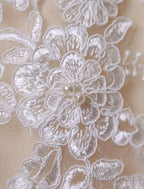 Lace Boho Wedding Dress Fleshcolor Tulle Bridal Gown Backless A-Line Court Train Beach Wedding Dress With Detachable Satin Sash