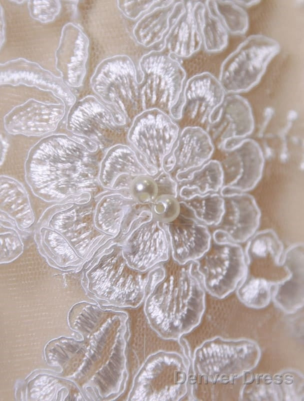 Lace Boho Wedding Dress Fleshcolor Tulle Bridal Gown Backless A-Line Court Train Beach Wedding Dress With Detachable Satin Sash