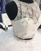 Lace Crop Top Organza Ruffle Ball Gowns Quinceanera Dresses Two Piece