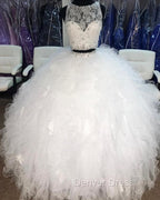 Lace Crop Top Organza Ruffle Ball Gowns Quinceanera Dresses Two Piece
