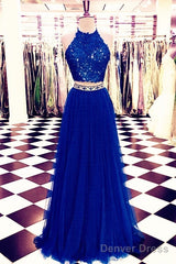 Lace Crop Top Tulle Prom Dresses Two Piece Evening Gowns Beaded Sashes