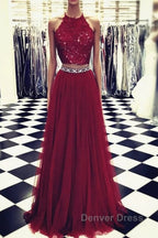 Lace Crop Top Tulle Prom Dresses Two Piece Evening Gowns Beaded Sashes