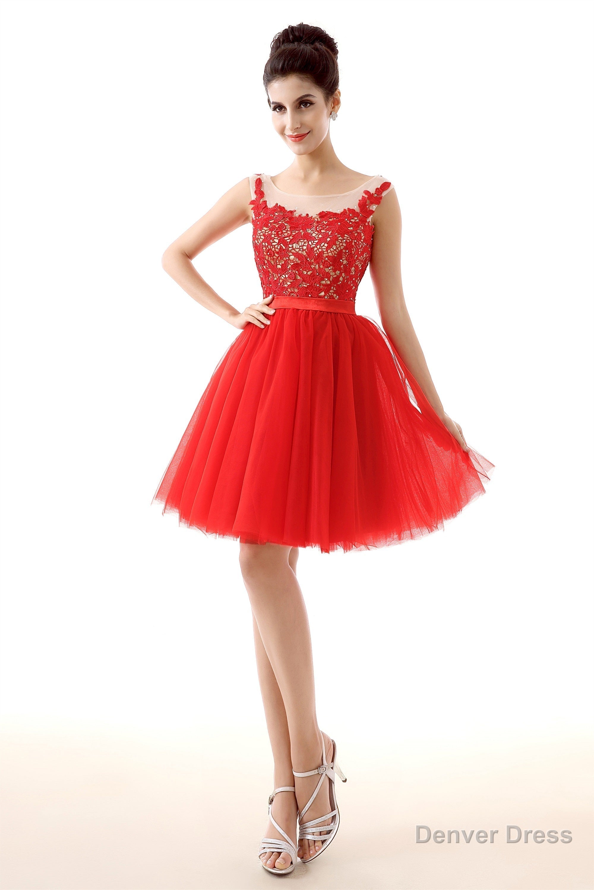 Lace Cute Red Short Homecoming Dresses Secondary image