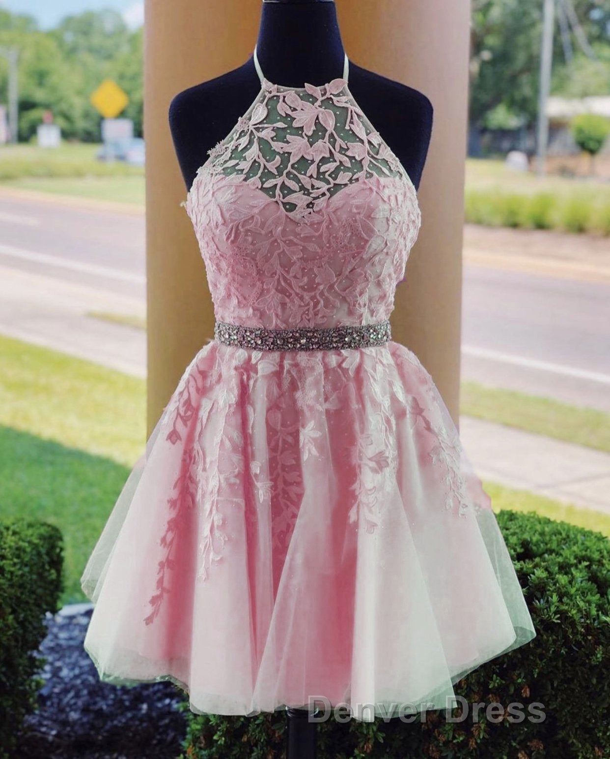 Lace Embroidery Halter Tulle Homecoming Dresses Cross Back