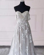 Lace Embroidery Off The Shoulder Boho Tulle Wedding Dresses