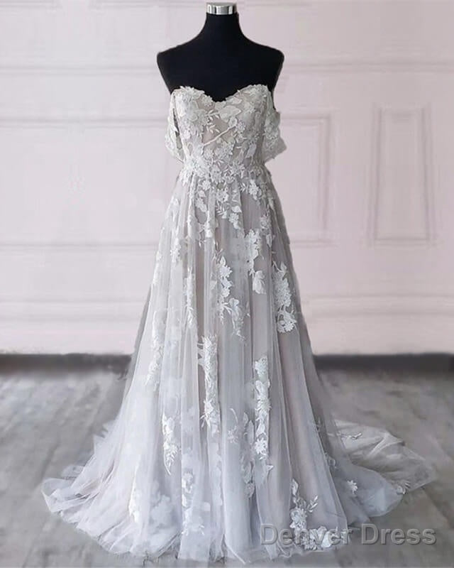 Lace Embroidery Off The Shoulder Boho Tulle Wedding Dress