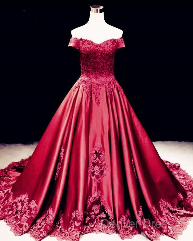 Lace Embroidery Satin Sweep Train Wedding Dresses Ball Gowns Secondary image