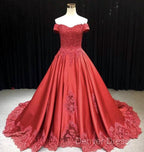 Lace Embroidery Satin Sweep Train Wedding Dresses Ball Gown