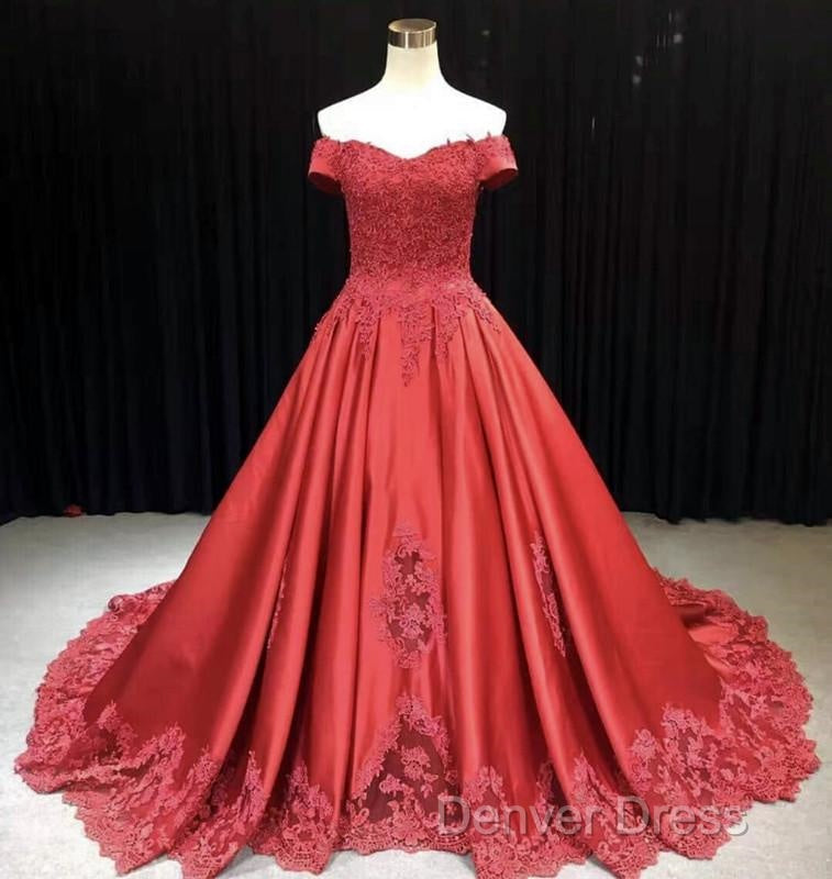 Lace Embroidery Satin Sweep Train Wedding Dresses Ball Gown