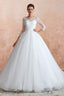 Lace Jewel White Tulle Wedding Dresses with 3 4 Sleeves