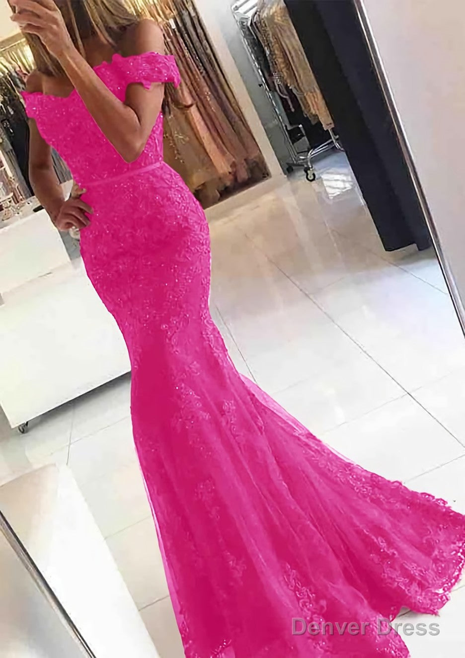 Lace Long Floor Length Trumpet Mermaid Sleeveless Off The Shoulder Zipper Prom Dresses With Appliqued Beaded