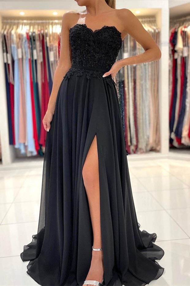 Lace Long Front Split Prom Dress Off-The-Shoulder Evening Gown