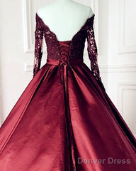 Lace Long Sleeves Ball Gown Satin Dresses Off The Shoulder
