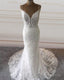 Lace Mermaid Wedding Dress Plunge Neck Spaghetti Straps
