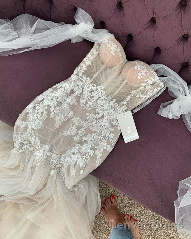 Lace Mermaid Wedding Gown Sheer Corset Spaghetti Straps