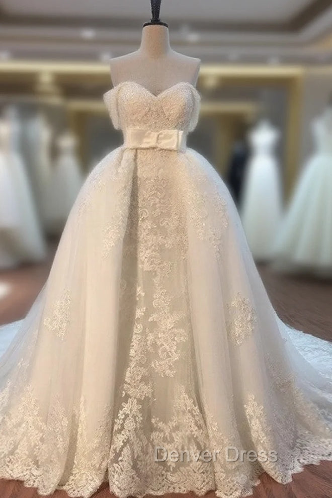 Lace Off Shoulder Mermaid Wedding Dresses Removable Skirt Main image