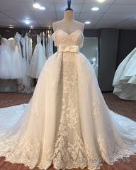 Lace Off Shoulder Mermaid Wedding Dresses Removable Skirt