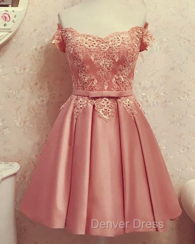 Lace Off Shoulder Satin Homecoming Dresses Bow Sashes