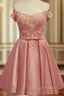 Lace Off Shoulder Satin Homecoming Dresses Bow Sashes