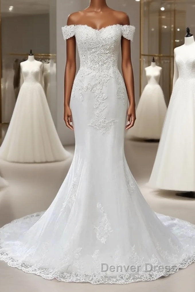 Lace Off-The-Shoulder Mermaid Wedding Dresses Main image