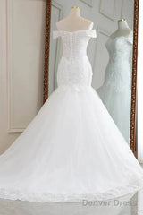 Lace Off-The-Shoulder Trumpet Long Wedding Dress