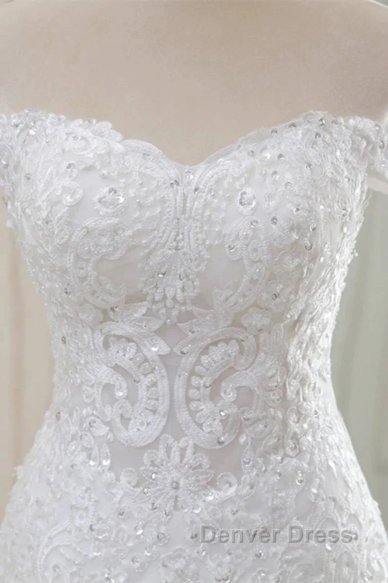 Lace Off The Shoulder Trumpet Long Wedding Dresses
