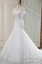 Lace Off The Shoulder Trumpet Long Wedding Dresses