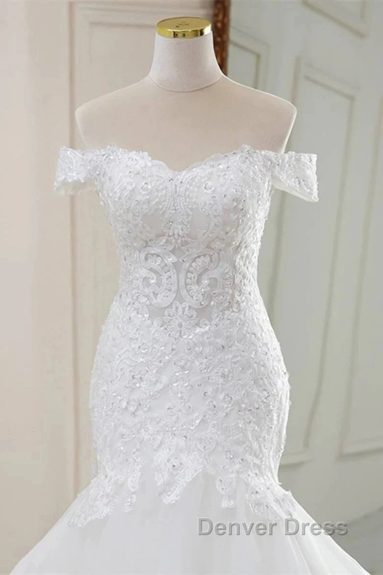 Lace Off The Shoulder Trumpet Long Wedding Dresses