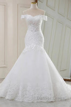 Lace Off The Shoulder Trumpet Long Wedding Dresses