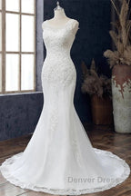 Lace Round Neck Sleeveless Trumpet Wedding Dresses