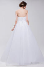 Lace Sheer Waist Long Pleated A Line Train Wedding Dresses with Half Sleeves