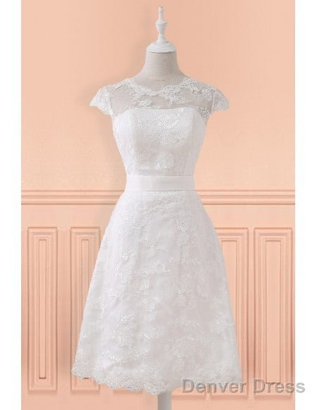 Lace Short Belt Cap Sleeve Wedding Reception Dress For Mature Brides Secondary image