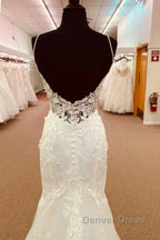 Lace Straps Backless Trumpet Long Wedding Dresses
