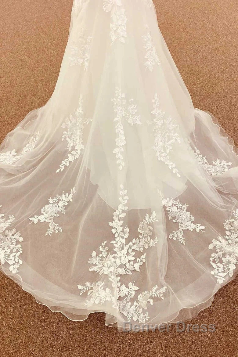 Lace Straps Backless Trumpet Long Wedding Dresses