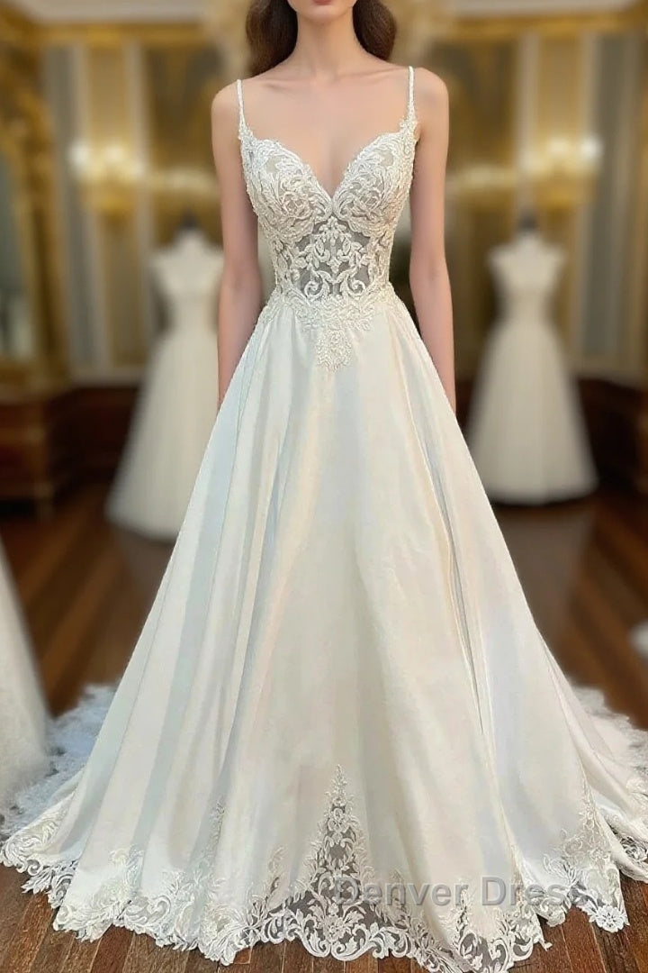 Lace Sweetheart Backless A Line Wedding Dresses Main image