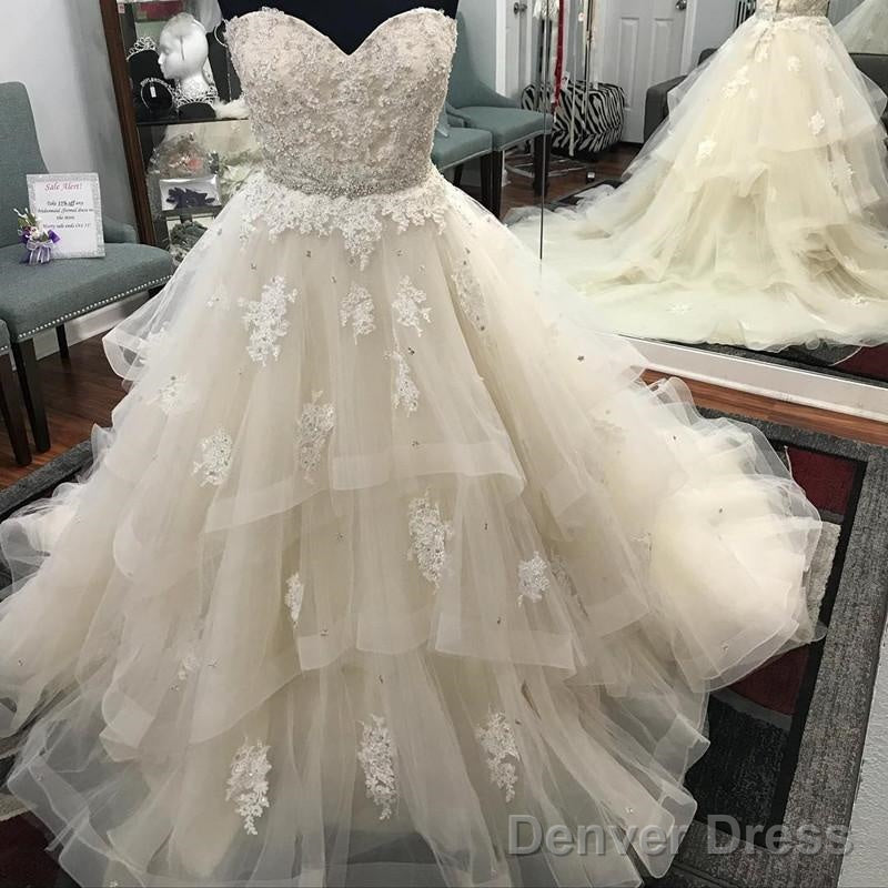 Lace Sweetheart Beaded Sashes Ruffles Tulle Ball Gowns Wedding Dresses Secondary image
