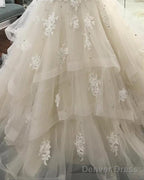Lace Sweetheart Beaded Sashes Ruffles Tulle Ball Gowns Wedding Dresses