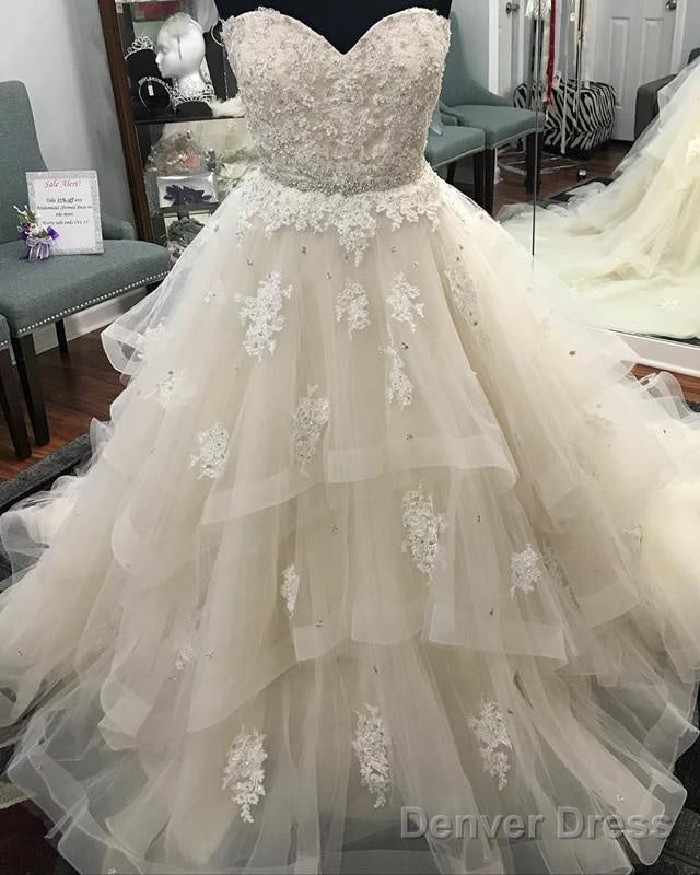 Lace Sweetheart Beaded Sashes Ruffles Tulle Ball Gowns Wedding Dresses Main image
