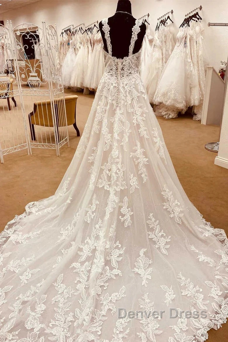 Lace Sweetheart Straps A-Line Long Bridal Gown